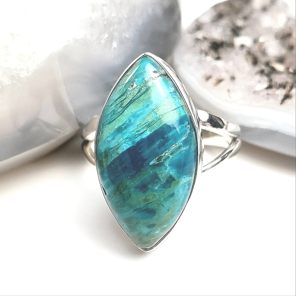 Sterling Silver Marquis Peru Opaline Ring Size 7 - Picture 16 of 16